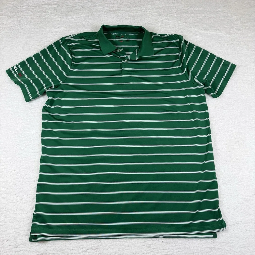 Men's Polo Ralph Lauren RLX Performance Golf Polo Shirt Size XL Green Striped